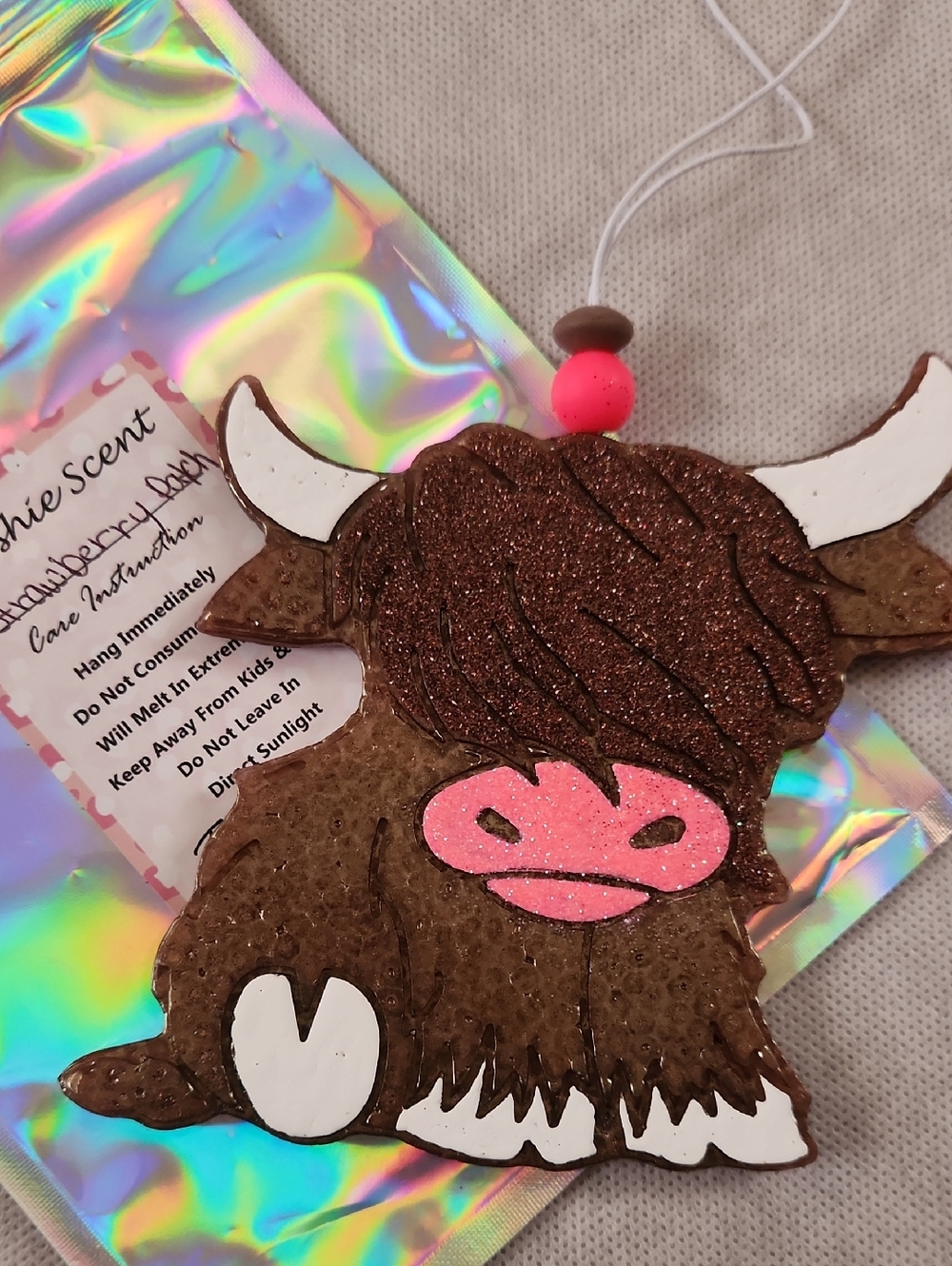 Handmade Highland Cow Air Freshener - Brown with Pink Nose